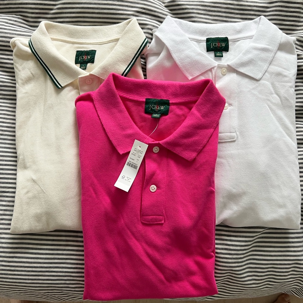 J.Crew Polo Shirt Set - Pink, White, Cream (size large)